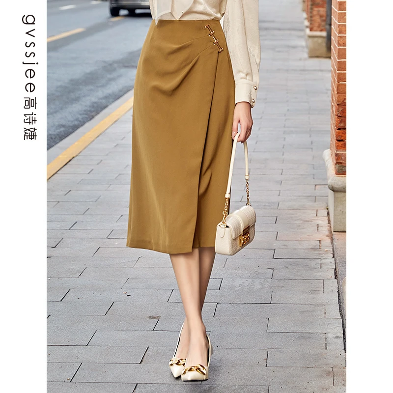 半身裙高诗婕秋季新款商场同款女士半身裙开叉半身裙243172025-51