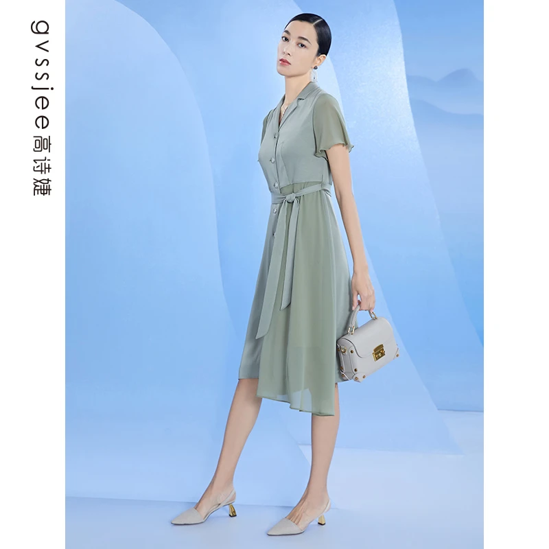 高诗婕夏季新款A字雪纺不规则连衣裙裙子夏天连衣裙222163017-56