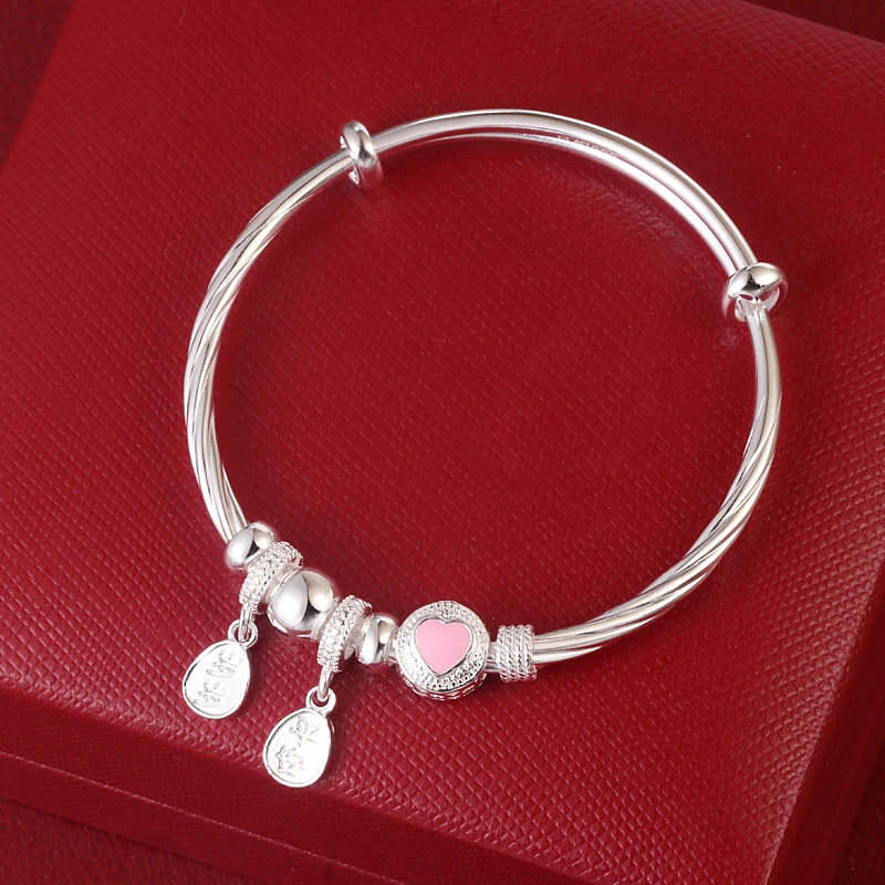 足银手镯  中大儿童纯银转运珠手镯999银爱心6-12岁岁平安银镯子