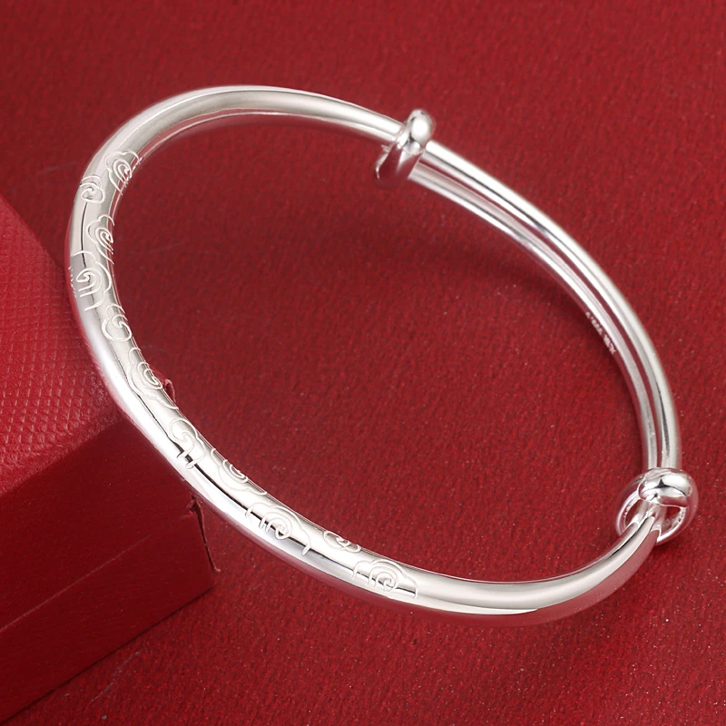 足银手镯 古风祥云手镯999纯银女款时尚百搭年轻款足银镯子送女友