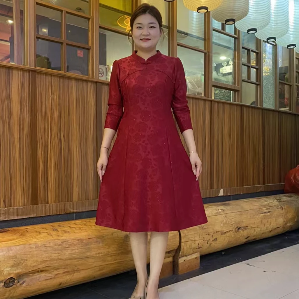 2024秋季新款提花气质旗袍裙妈妈装连衣裙