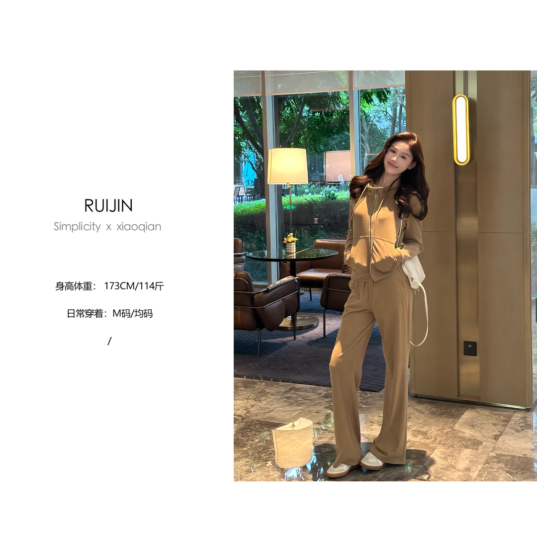 【现货专场】慵懒气质运动套装日常秋季时尚复古卡其色气质两件套