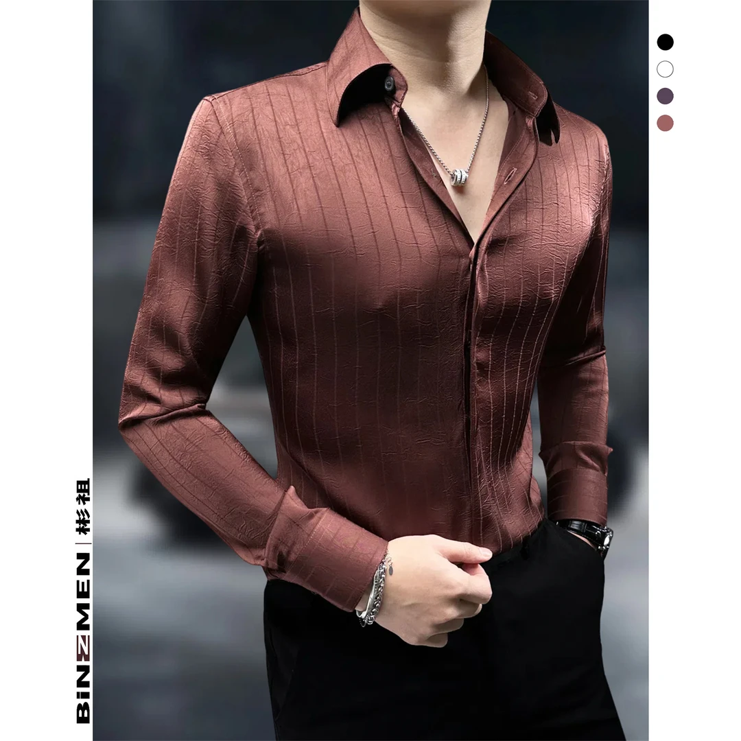 老钱风条纹男士衬衫长袖2024新款爆款商务休闲修身慵懒高级感男装