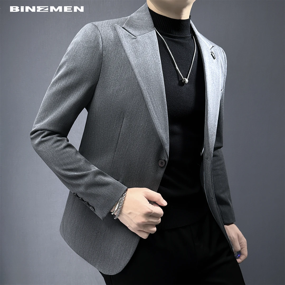 总裁同款戗驳领男士高档休闲西装外套两粒扣单西英伦雅痞韩版西服