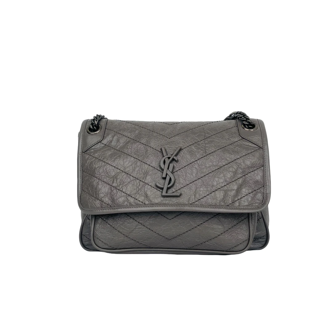 99新 YSL/圣罗兰 奢品阁/灰色链条斜挎/老扣中号/99新/niki