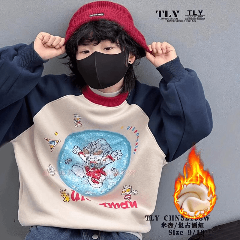 童装男童加绒卫衣秋冬款儿童长袖上衣加厚中大童男孩休闲打底衫潮