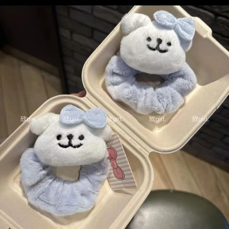 超萌线条小狗奶蓝发圈可爱甜美少女百搭毛绒大肠发圈学生发绳发饰