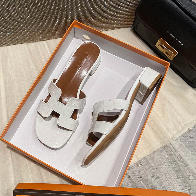 3公分石头纹-2025夏季新款凉拖百搭时尚防滑平底外穿拖鞋女