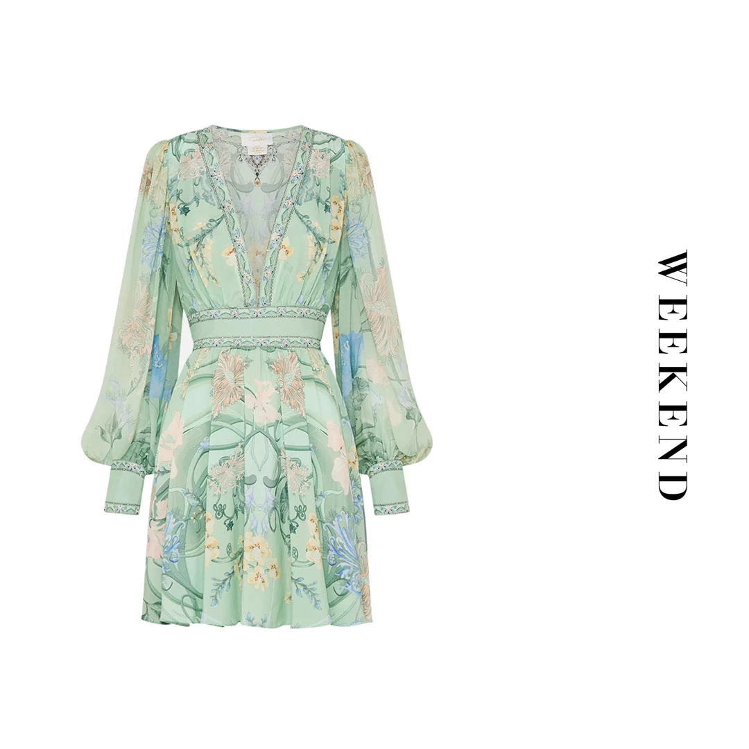 卡米拉印花修身显瘦女士时尚碎花短裤轻奢连衣裙B1132