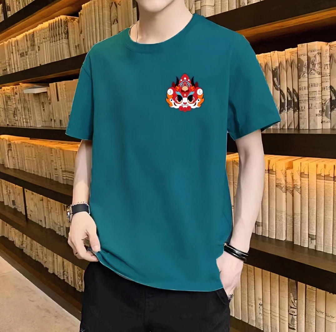 2024年夏季爆款纯色印花圆领百搭短袖T恤  男女同款 新龙贝贝情侣