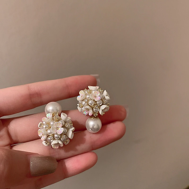 铜合金耳饰 [百花绒]JuYo立体镭射贝花公主系列法式甜美气质耳钉