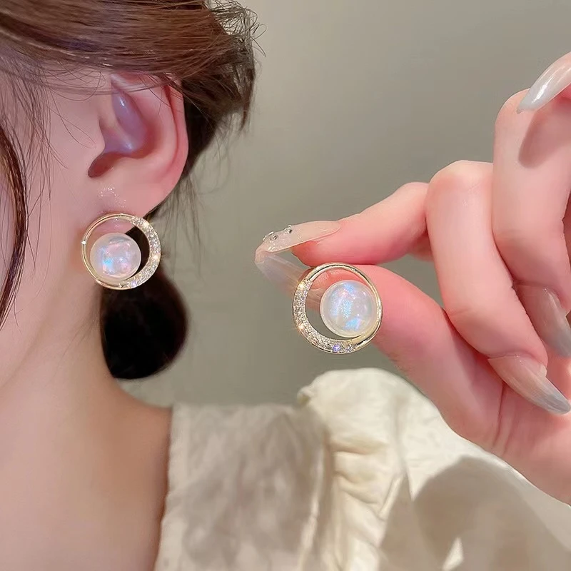 铜合金合成锆石耳饰 [贝利尔]JuYo日韩风人鱼姬高级轻奢时尚耳钉