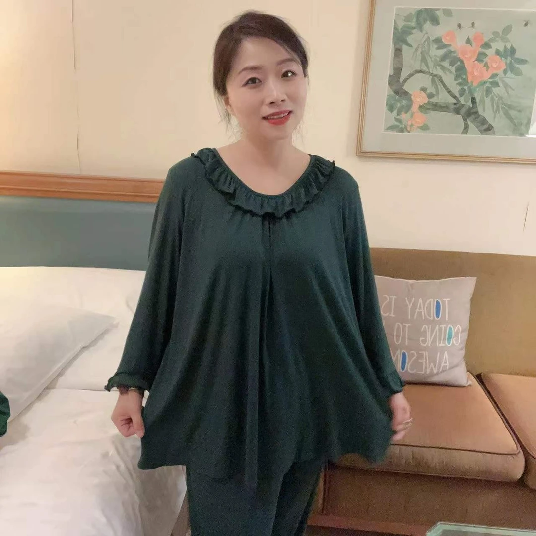 长袖休闲国风时尚舒适圆领宽松大版螺纹家居套装