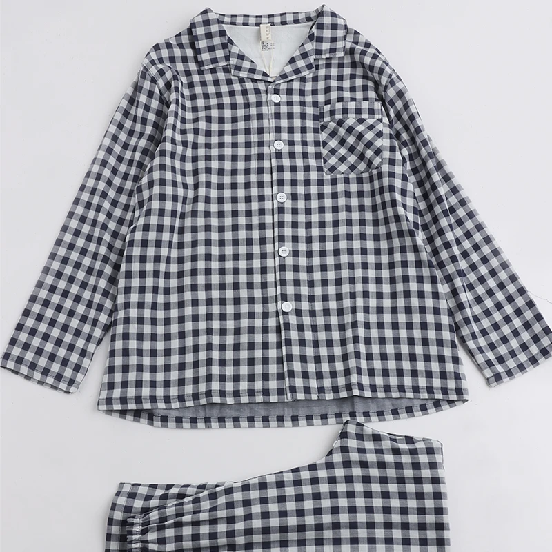 WUSEWUWEI/无色无味纯棉蓝格舒适透气长袖男士家居服