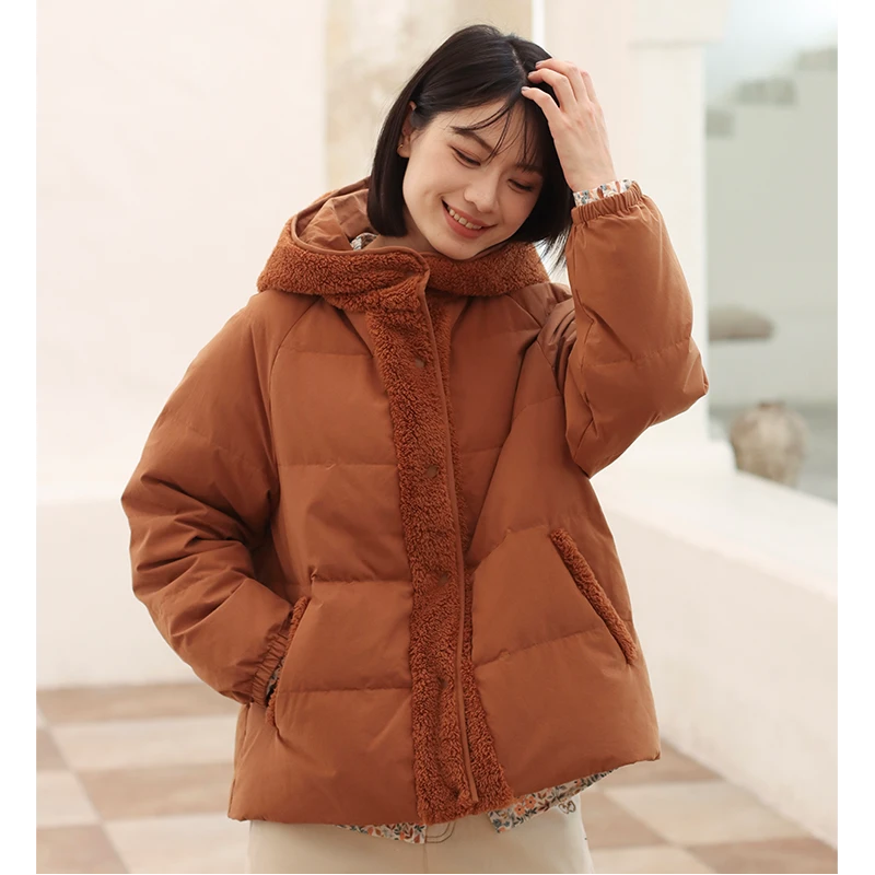 无色无味【城野牧歌】新款全棉府绸复古休闲短款连帽冬季羽绒服外套