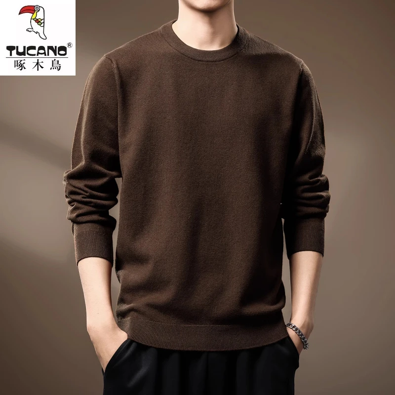 高端日系保暖纯色柔软毛衣男士2025秋冬新款宽松简约长袖打底衫男