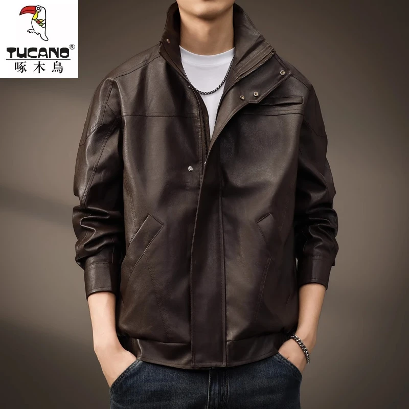 美式复古机车立领PU皮衣男2025秋季新款高级感无帽夹克痞帅外套男
