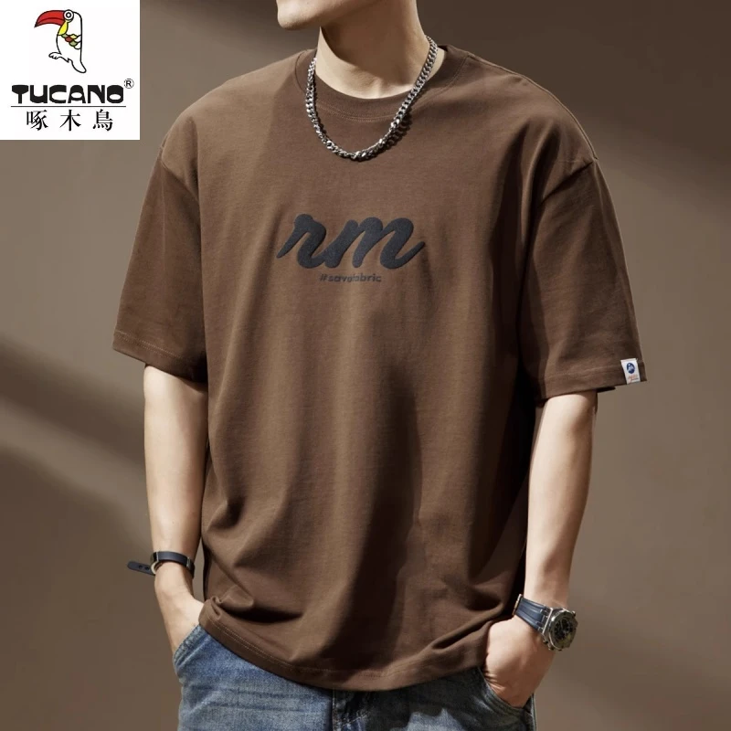 美式重磅印花男士短袖t恤夏季宽松大码半袖纯棉oversize潮牌体恤