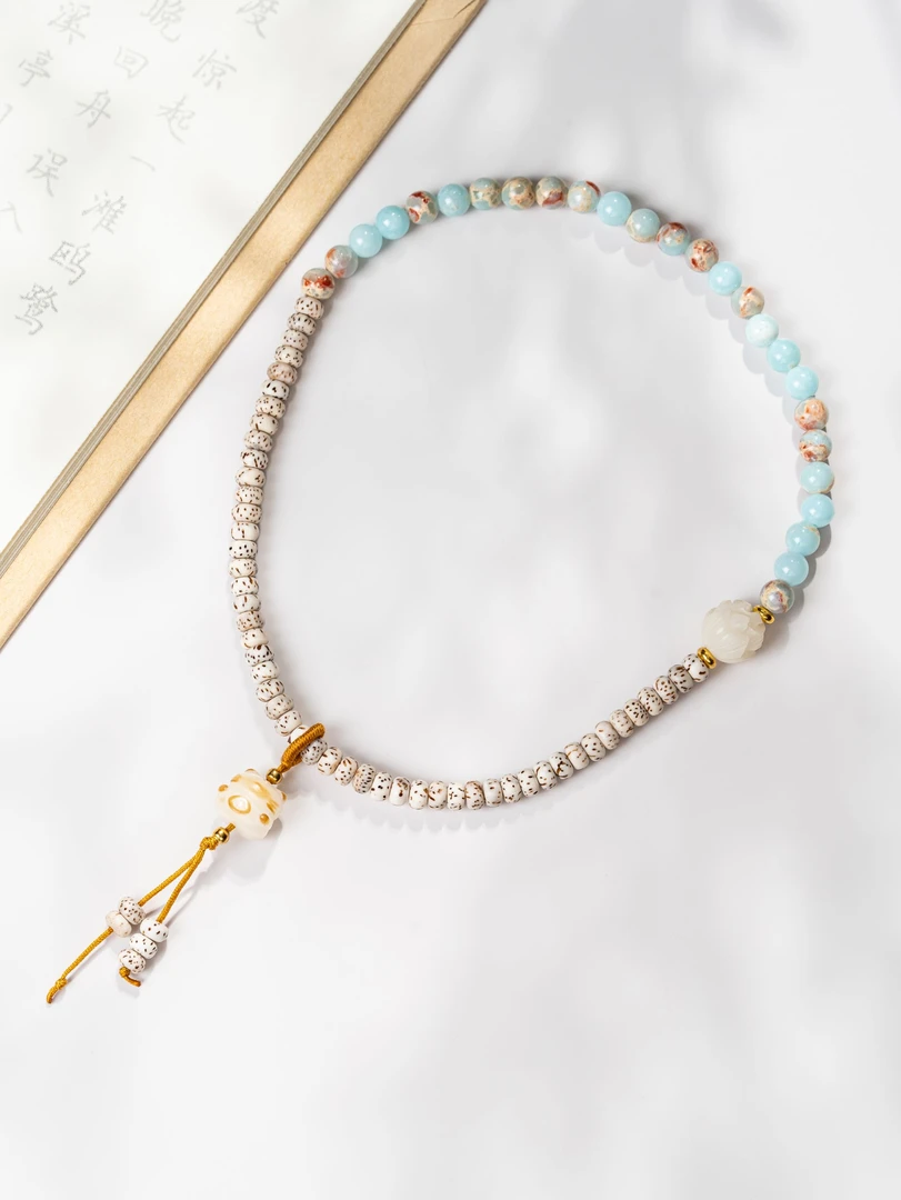 寿山石搭配星月菩提双圈款手串文玩