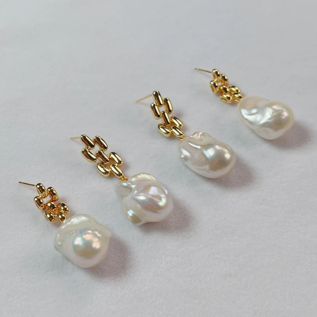 【晓艾珍珠】 淡水巴洛克耳环 12-15mm（多样性发一对）S925银 X921