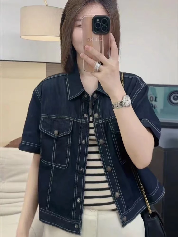 短袖薄款牛仔外套女2025夏季新款韩版休闲显瘦短款水洗衬衫上衣潮