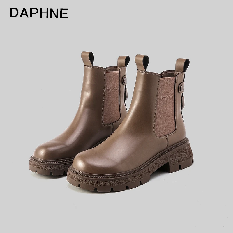 Daphne/达芙妮秋款切尔西靴时尚百搭休闲厚底圆头潮流中筒女靴子