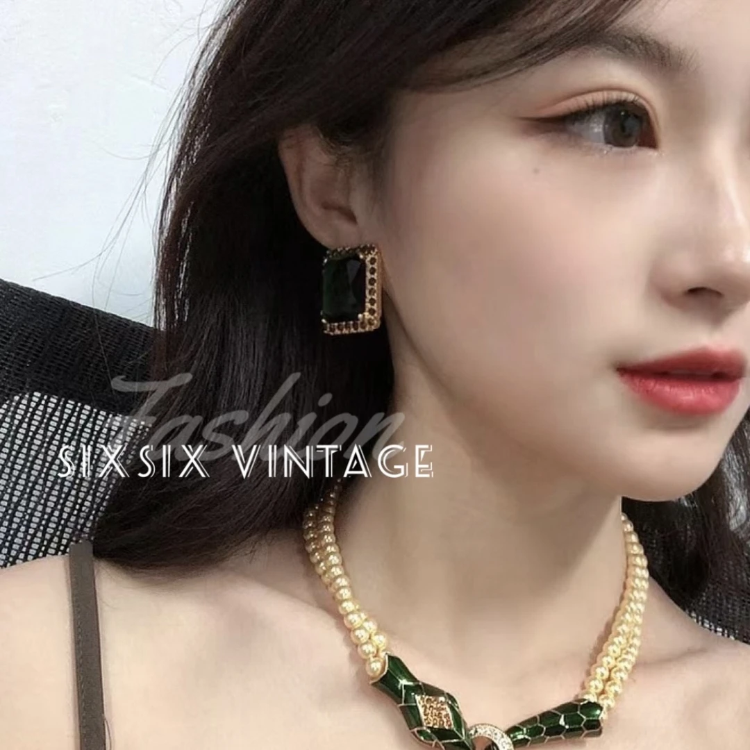 铜合金玻璃耳饰 致敬OG经典收藏Jomaz绿色琉璃复古耳夹a12