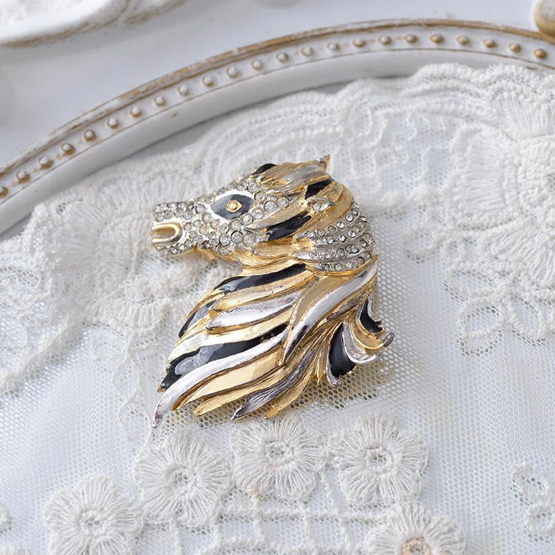 铜合金胸针 【六六中古】孤品复古珐琅骏马胸针ad1354