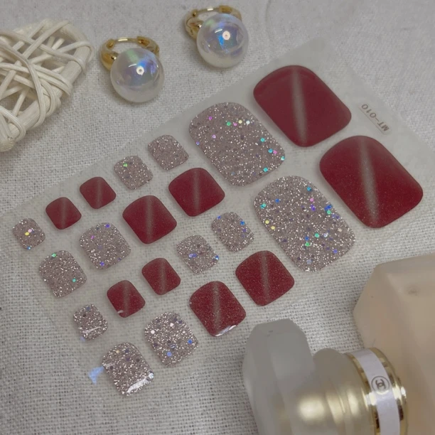 【免照灯】~脚贴K 轻奢猫眼跳色版猫眼甲脚甲防水美甲贴