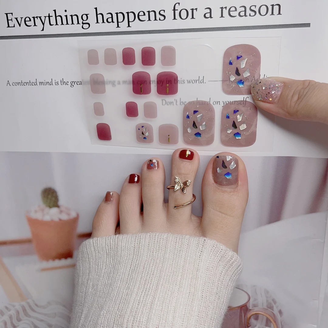 免照灯脚贴6~焦糖色镶钻款凝胶脚甲贴防水耐磨