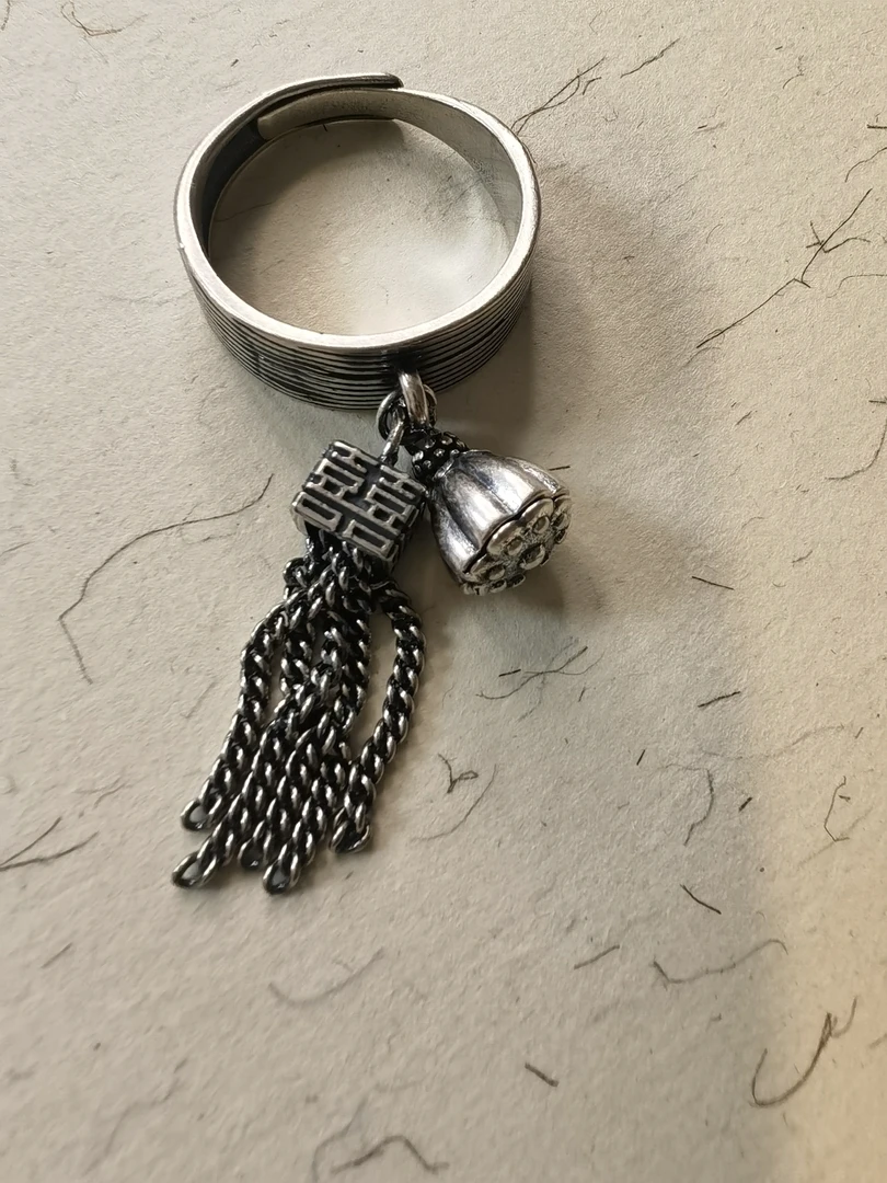 非金属珐琅戒指 复古可调节戒指手工制作喜事连连可做吊坠两用款