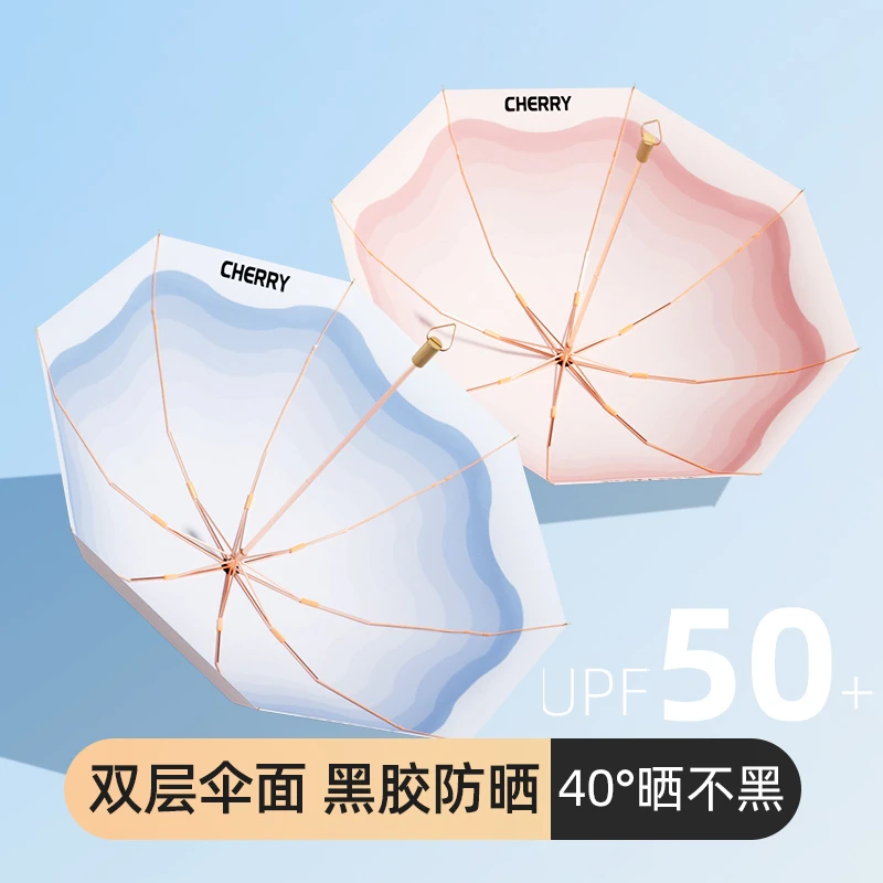 双层木柄太阳伞防晒伞遮阳伞雨伞晴雨伞折叠两用黑胶防紫外线女