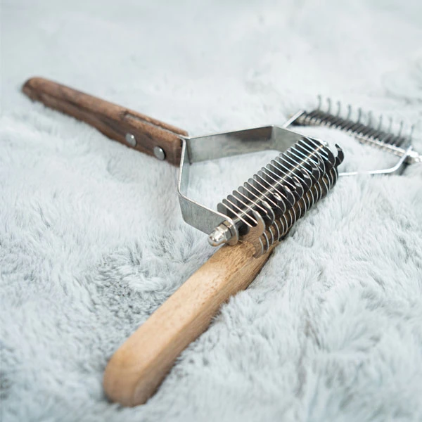 祥狼宠物中长毛梳开结梳底毛梳腿毛梳胡桃木梳狗用梳子双面开结梳