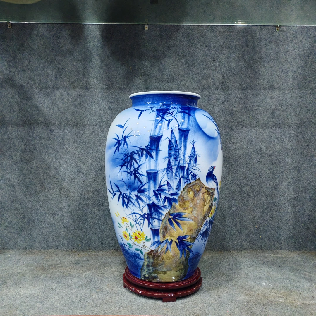 景德镇陶瓷竹报平安冬瓜瓶花瓶摆件