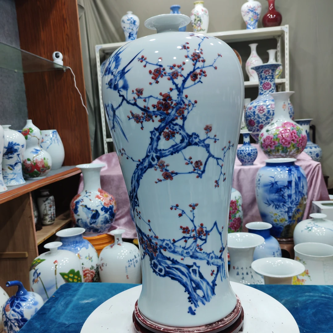 景德镇陶瓷青花花鸟梅瓶