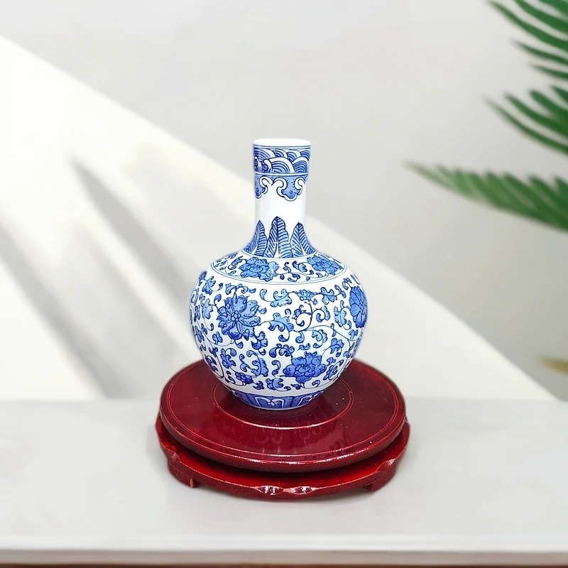 景德镇景德镇陶瓷青花缠枝天球瓶花瓶摆件客厅博古架玄关柜