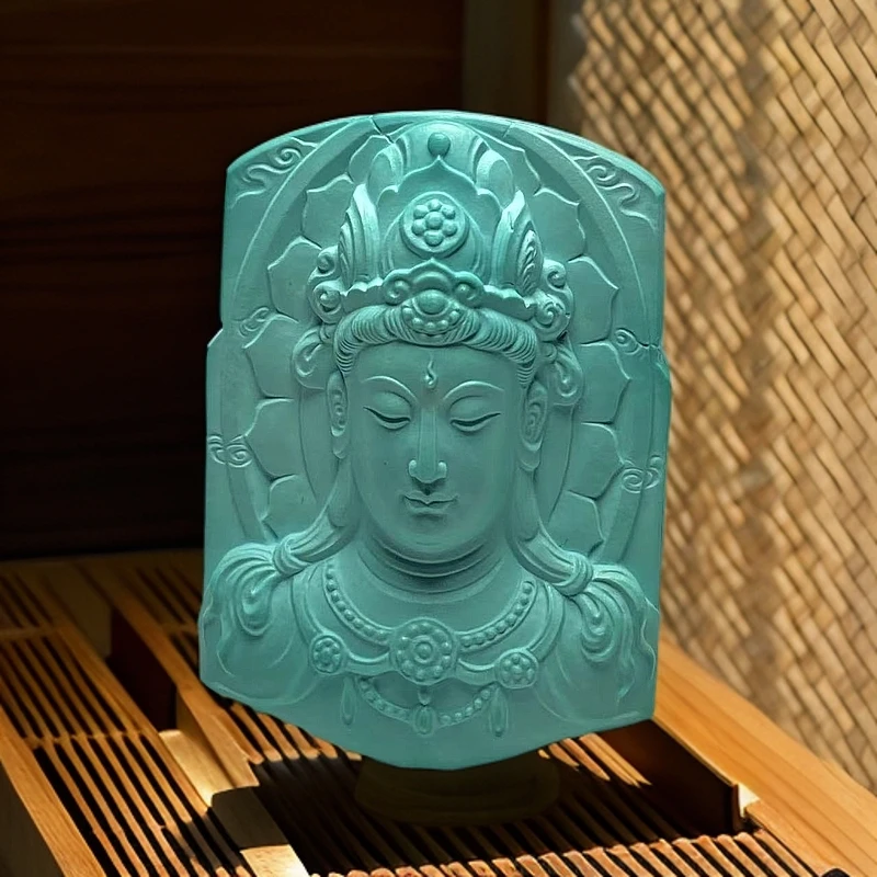 张毅显观音原矿绿松石大师雕刻收藏佳品男士守护神