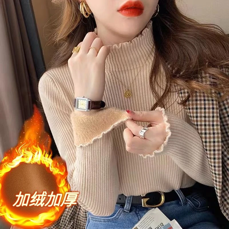 【买一送一】加绒新款爆款2023年女士内搭一体绒修秋冬百搭打底衫