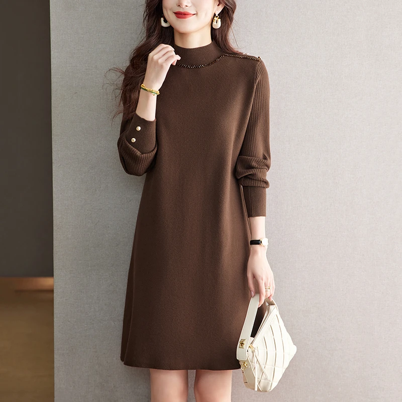 冬季配大衣毛衣裙中长款气质高级感裙子女内搭宽松显瘦针织连衣裙