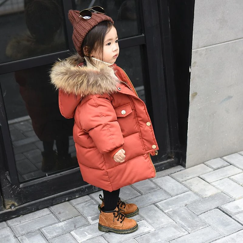 波司澄女童羽绒服2023新款洋气加厚中长款女孩宝宝冬装1-7岁毛领