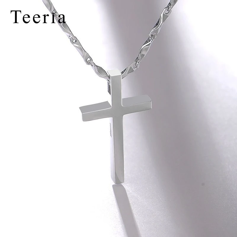 坠链均足银 999足银十字架项链吊坠欧美简约项坠银光面情侣饰品