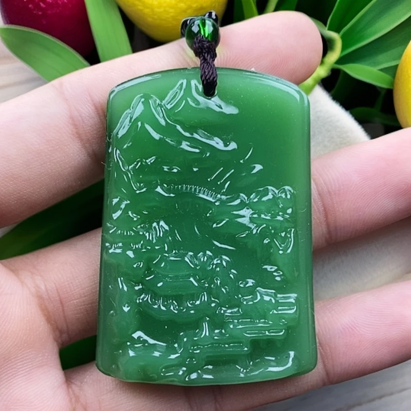 深绿山水.手工男女同款双面时尚经典百搭精美吊坠