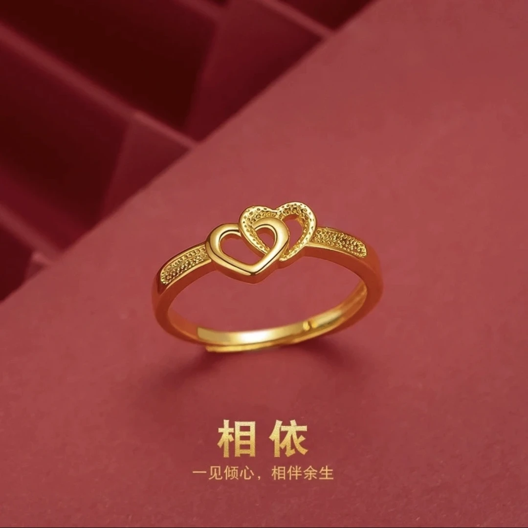 铜合金戒指 双心女戒戒指复古气质开口女爱心戒指