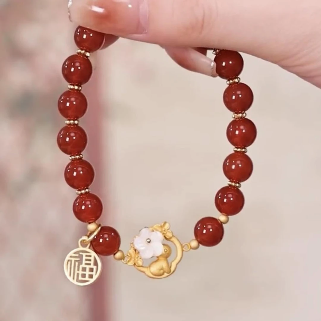 铜合金手链 福牌手链女款玉兔手串新款时尚百搭网红饰品首饰