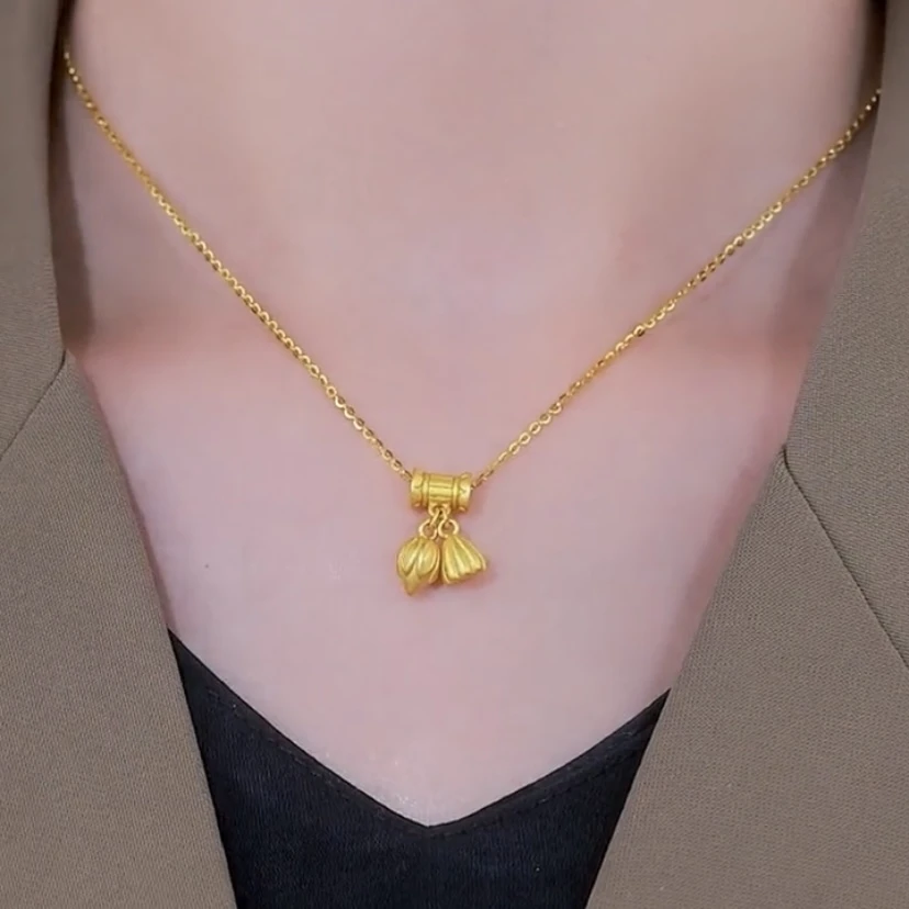 钛钢吊坠 两世欢莲子项链女时尚百搭气质锁骨链新款网红配饰品