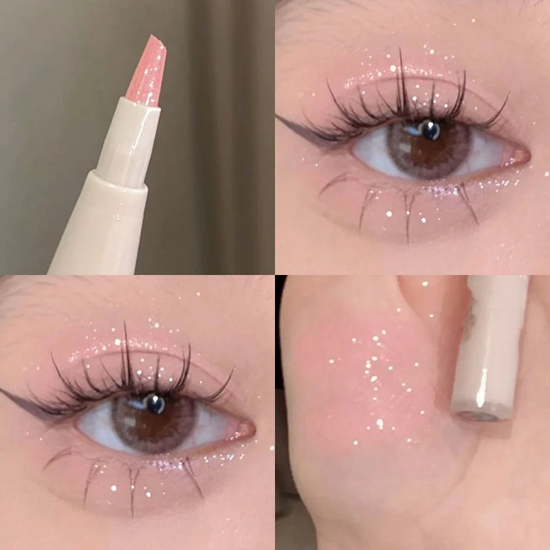 粉色碎钻卧蚕是纯欲嗲妹色吧！gellas刀锋卧蚕高光细闪眼线卧蝉笔