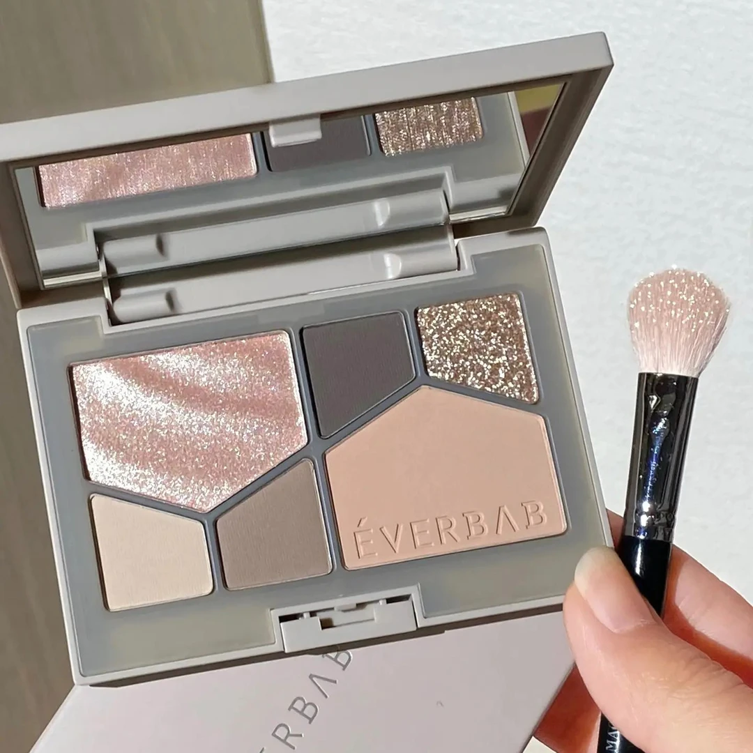 everbab水泥盘眼颊盘修容腮红一体六色眼影哑光高光细闪烟熏提亮