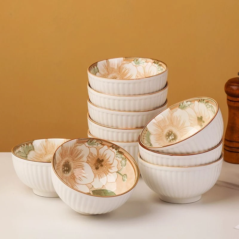 新款4.5英寸碗套装陶瓷简约创意吃饭面碗汤碗复古轻奢出租屋餐具