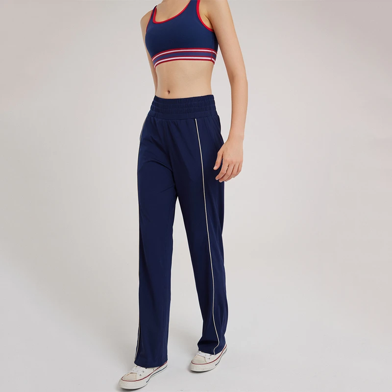 gymna复古运动长裤宽松阔腿显瘦休闲裤高腰弹力速干针织健身裤女