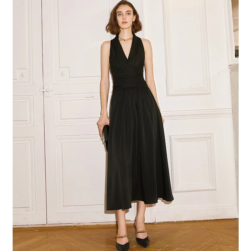 【楠哥专属】法式港风领修身连衣裙 22096